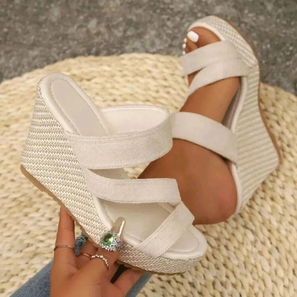 Elegant Beige Platform Wedge Sandals